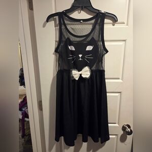 Black Cat Face Dress with White Bow
